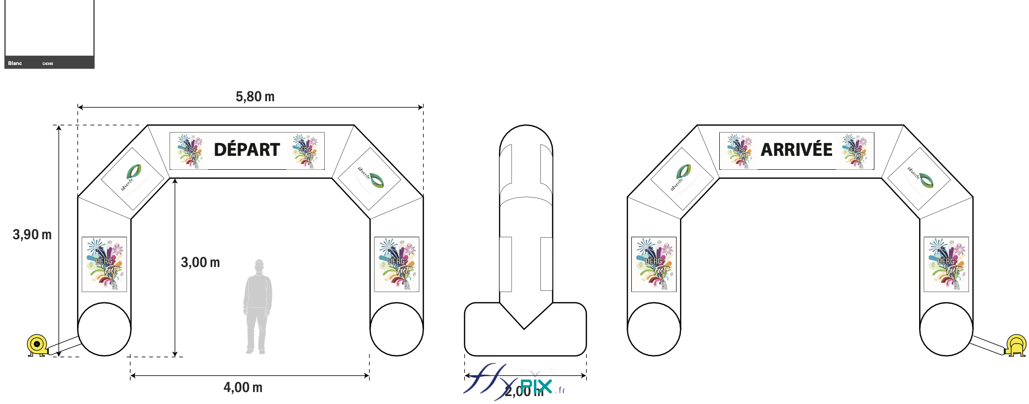 FlyPix Arche gonflable publicitaire L4xH3m ventilé turbine enveloppe PVC045mm IDVERDE 1 