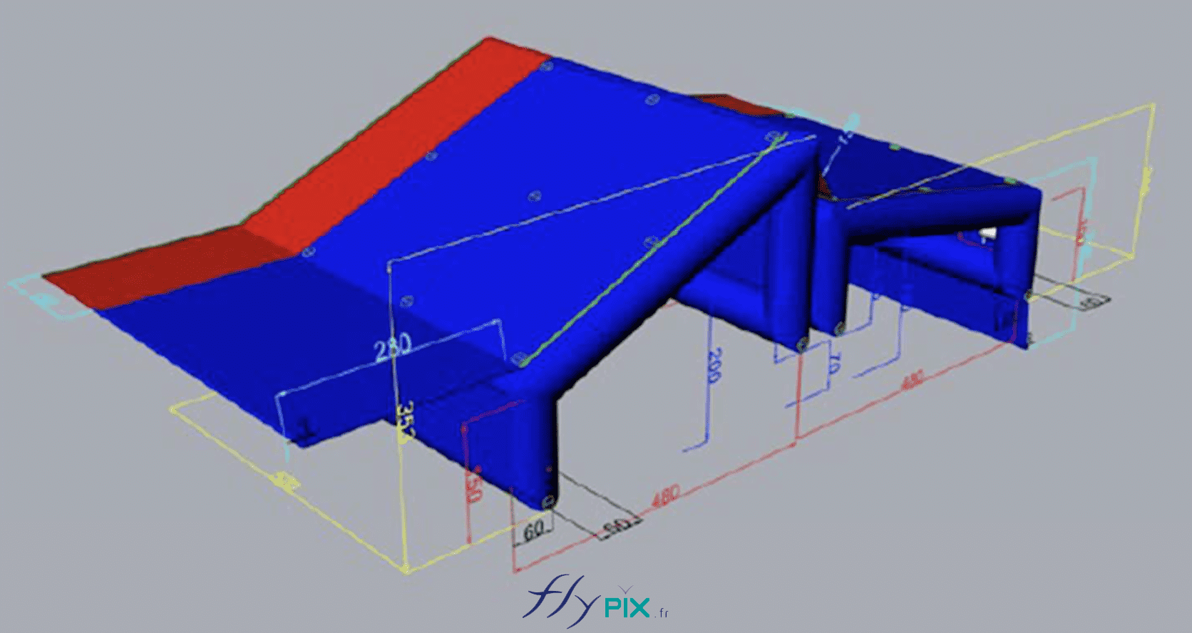 FlyPix abri tente gonflable air captif ventile pompe turbine enveloppe pvc 045 060mm chantier viaduc EUROVIA modelisation 3D etude ingenierie bat 17