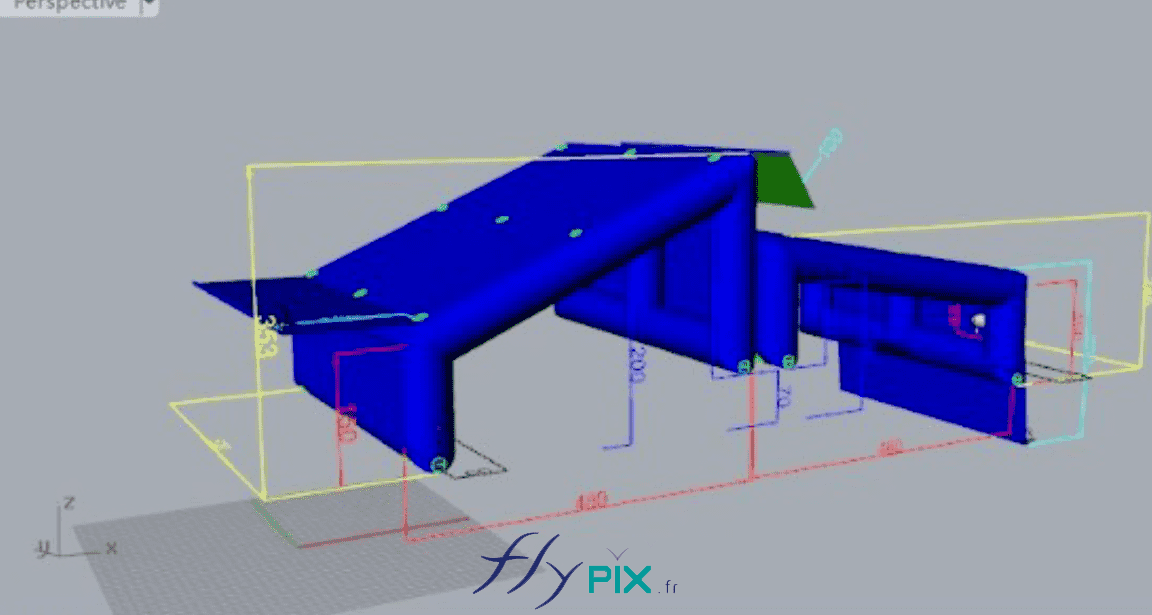 FlyPix abri tente gonflable air captif ventile pompe turbine enveloppe pvc 045 060mm chantier viaduc EUROVIA modelisation 3D etude ingenierie bat 3