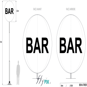 4 ballons sur mat éclairants sphériques et air captif D = 1.5 m, pour l'animation d'un restaurant
