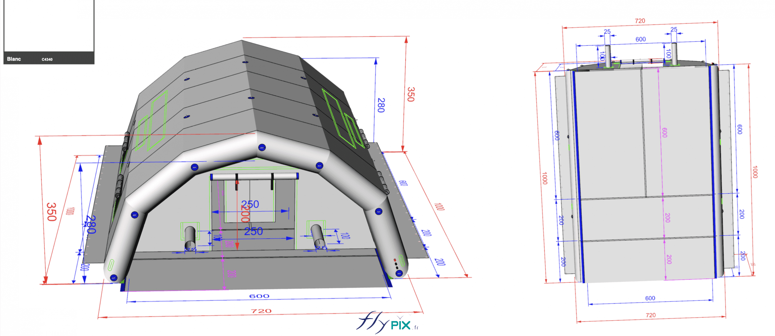 BAT tente pma air captif enveloppe PVC 06mm pans coupes bache sol BERTRAND EXPORT Australie Polynesie française Nouvelle Caledonie melanesie 4