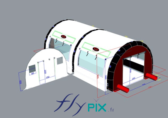 DI ENVIRONNEMENT BAT Modelisation 3D tente gonflable tunnel industrielle air captif enveloppe PVC fenetres transarentes cloison amovible 3