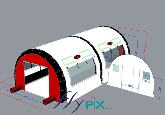 DI ENVIRONNEMENT BAT Modelisation 3D tente gonflable tunnel industrielle air captif enveloppe PVC fenetres transarentes cloison amovible 4