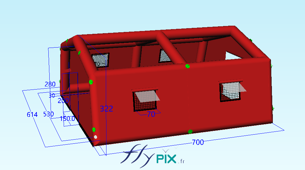 FLYPIX BAT model 3D tente abri gonflable medical poste premiers secours air captif 7mx53m S37 m2 5 w