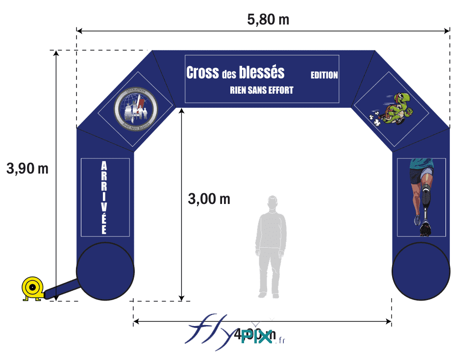 FLYPIX Brigade appui numerique et cyber arche gonflable 10 banderoles amovibles velcro enveloppe pvc 045mm turbine BAT 5