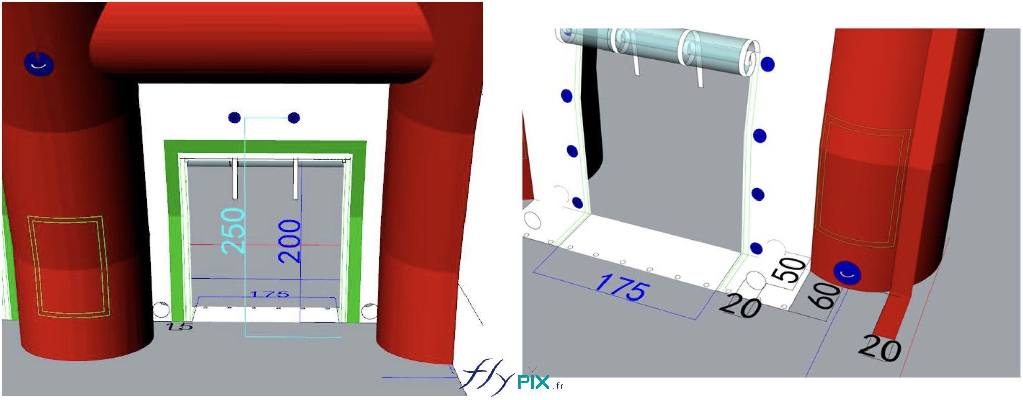 FLYPIX Etude modelisation 3D infographie conception tente reception public air captif tunnel pompe regulateur pression enveloppe PVC 06mm simple peau UNION BORDEAUX BELGES 10