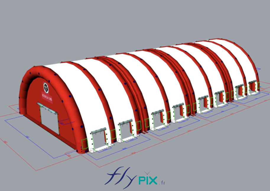 FLYPIX Etude modelisation 3D infographie conception tente reception public air captif tunnel pompe regulateur pression enveloppe PVC 06mm simple peau UNION BORDEAUX BELGES 14