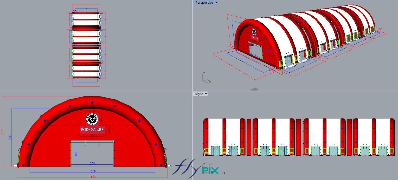 FLYPIX Etude modelisation 3D infographie conception tente reception public air captif tunnel pompe regulateur pression enveloppe PVC 06mm simple peau UNION BORDEAUX BELGES 7