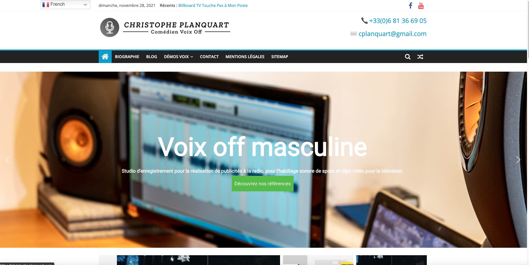 Création d'un nouveau site web pour Monsieur Christophe Planquart, spécialisé dans la voix off masculine.