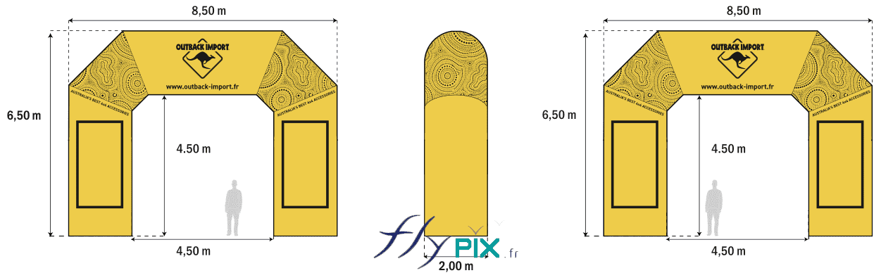 FLYPIX arche gonflable grande taille turbine envelippe pvc 06mm air captif jaune marquages personnalises imprimes 11