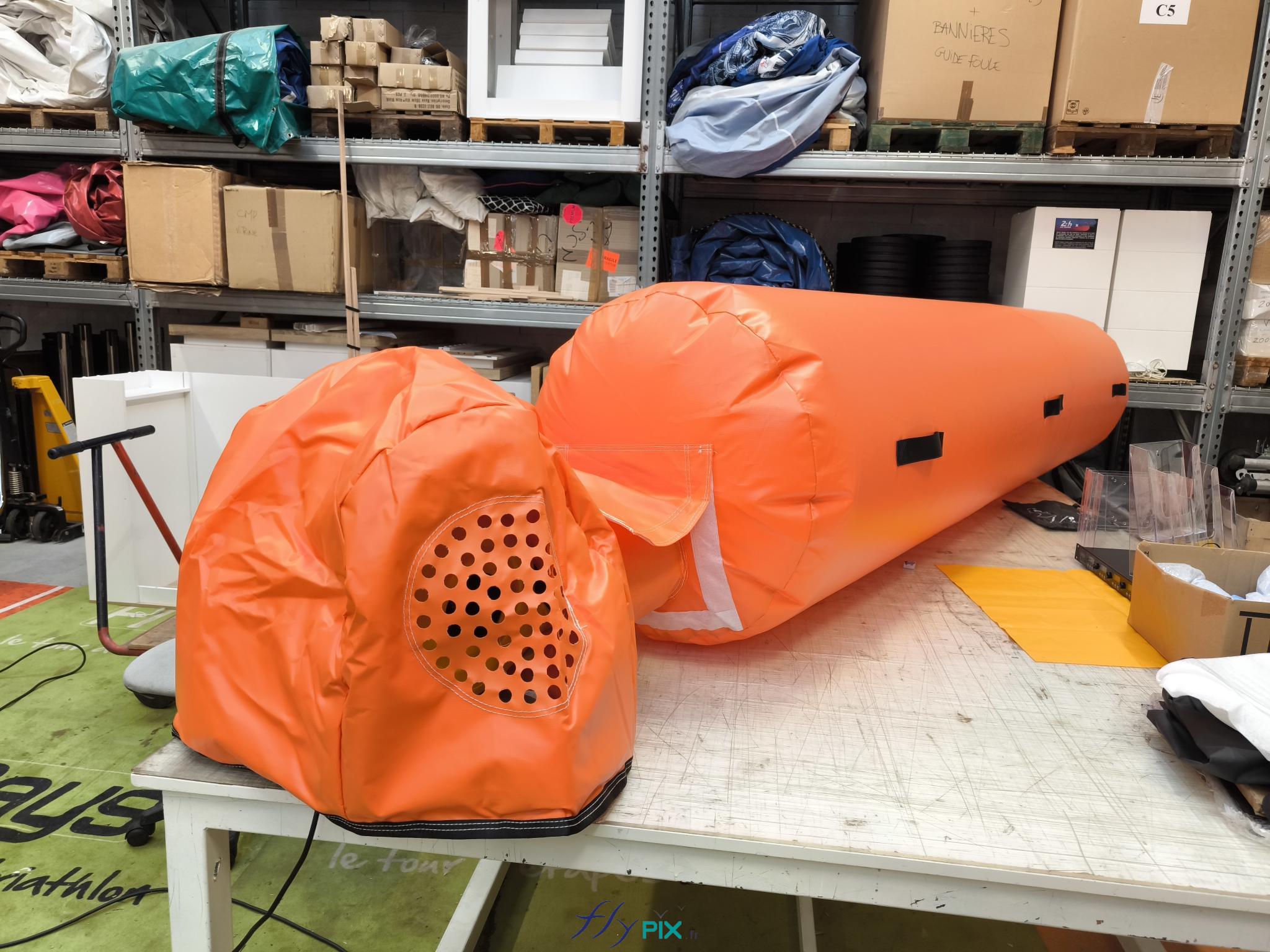 FLYPIX chantier SNCF boudin gonflable enveloppe PVC 045 mm simple peau ventile turbine permanence caisson anti bruit 18dB
