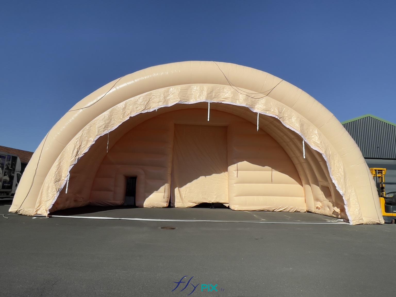 FLYPIX module grand hangar gonflable militaire pignon avant enveloppe pvc double peau capitonnee gonflage turbine 5