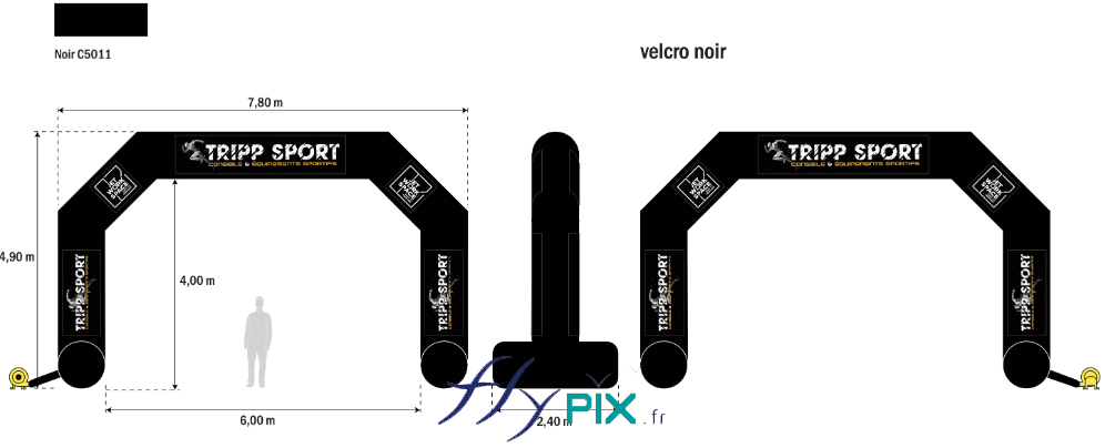 FlyPix Arche gonflable L6mxH4 enveloppe PVC045mm simple peau ventile turbine permanence 10 banderoles marquages amovibles velcro TRIPP SPORT 2 wpp1701089856466