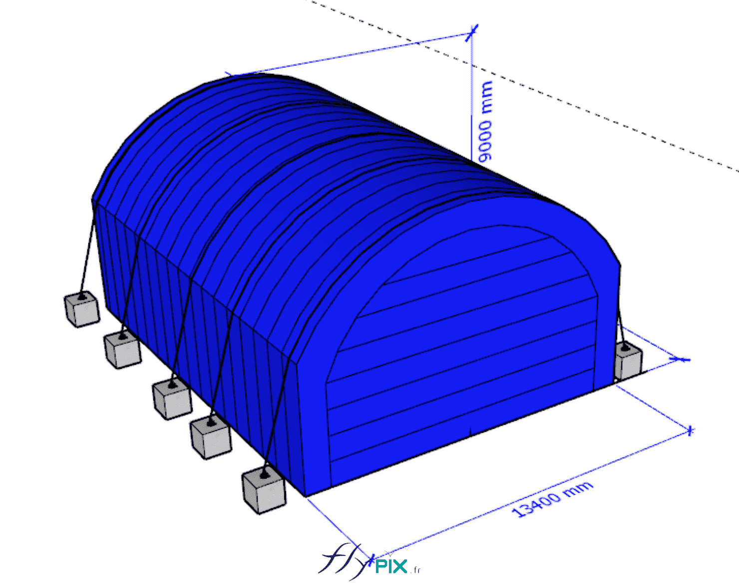 Modelisation 3D tente abri hangar industriel air captif PVC 06mm double peau capitonnee ALTRAD 1 1