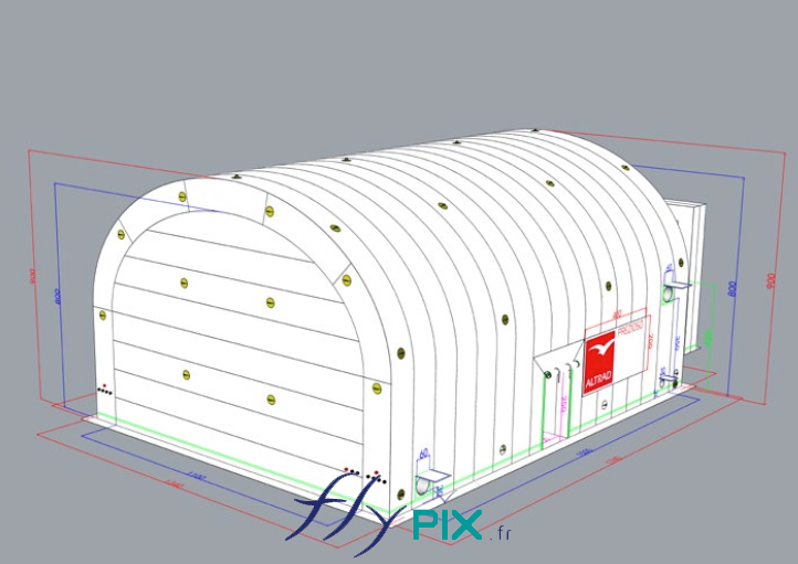 Modelisation 3D tente abri hangar industriel air captif PVC 06mm double peau capitonnee ALTRAD 7