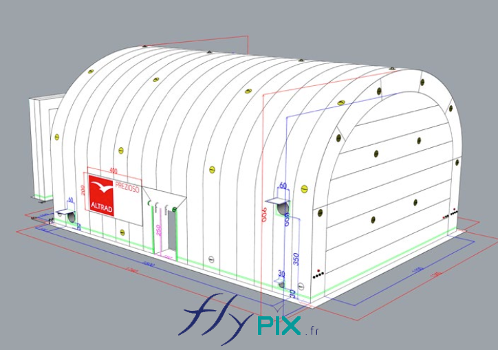 Modelisation 3D tente abri hangar industriel air captif PVC 06mm double peau capitonnee ALTRAD 8