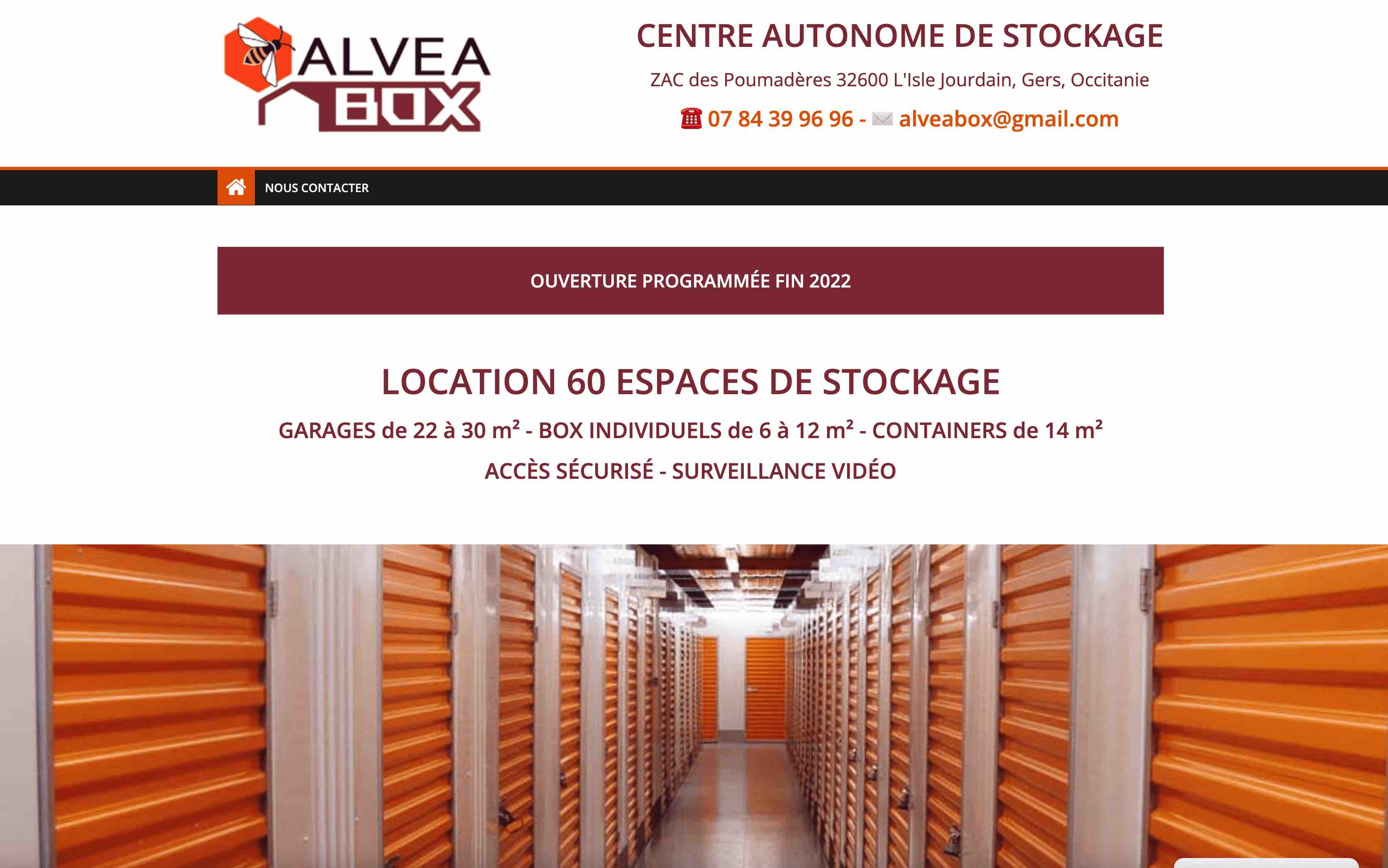 Site internet webmaster ALVEABOX : location espaces de stockage, boxes garages containers à l'Isle Jourdain 32600 Gers Occitanie
