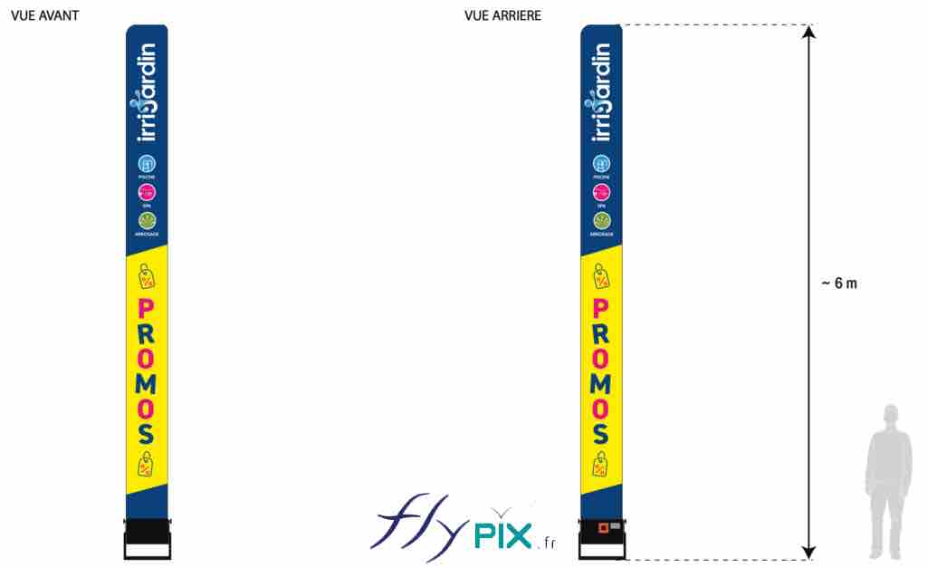 Skydancer H = 6 m tube, tubulaire, imprimé et personnalisé full-print, total covering :Agence PICTO, pour IRRIJARDIN