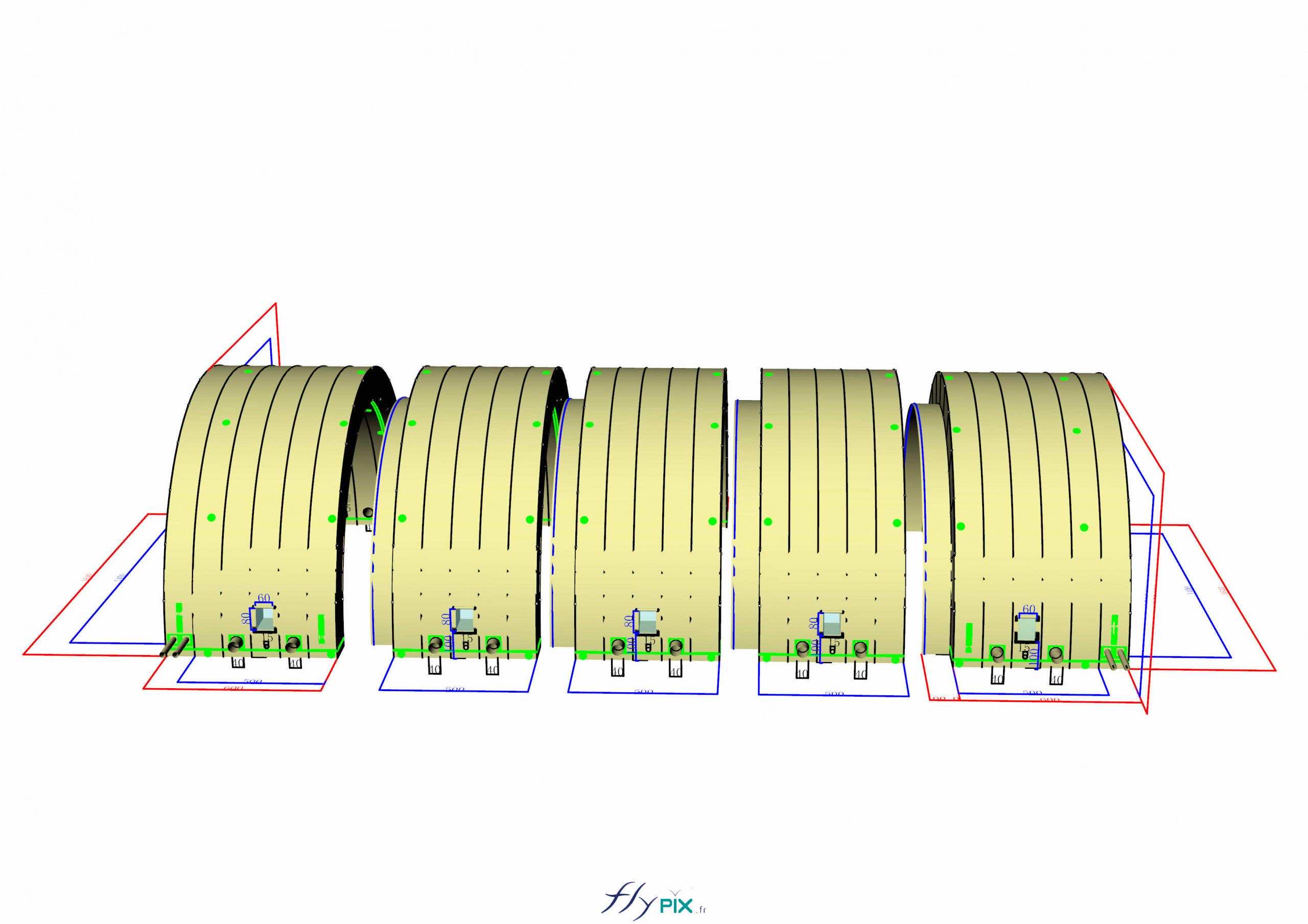 abri tente tunnel hangar gonflable militaire grande taille 5 modules ventile turbine permanence enveloppe pvc 045 mm 1