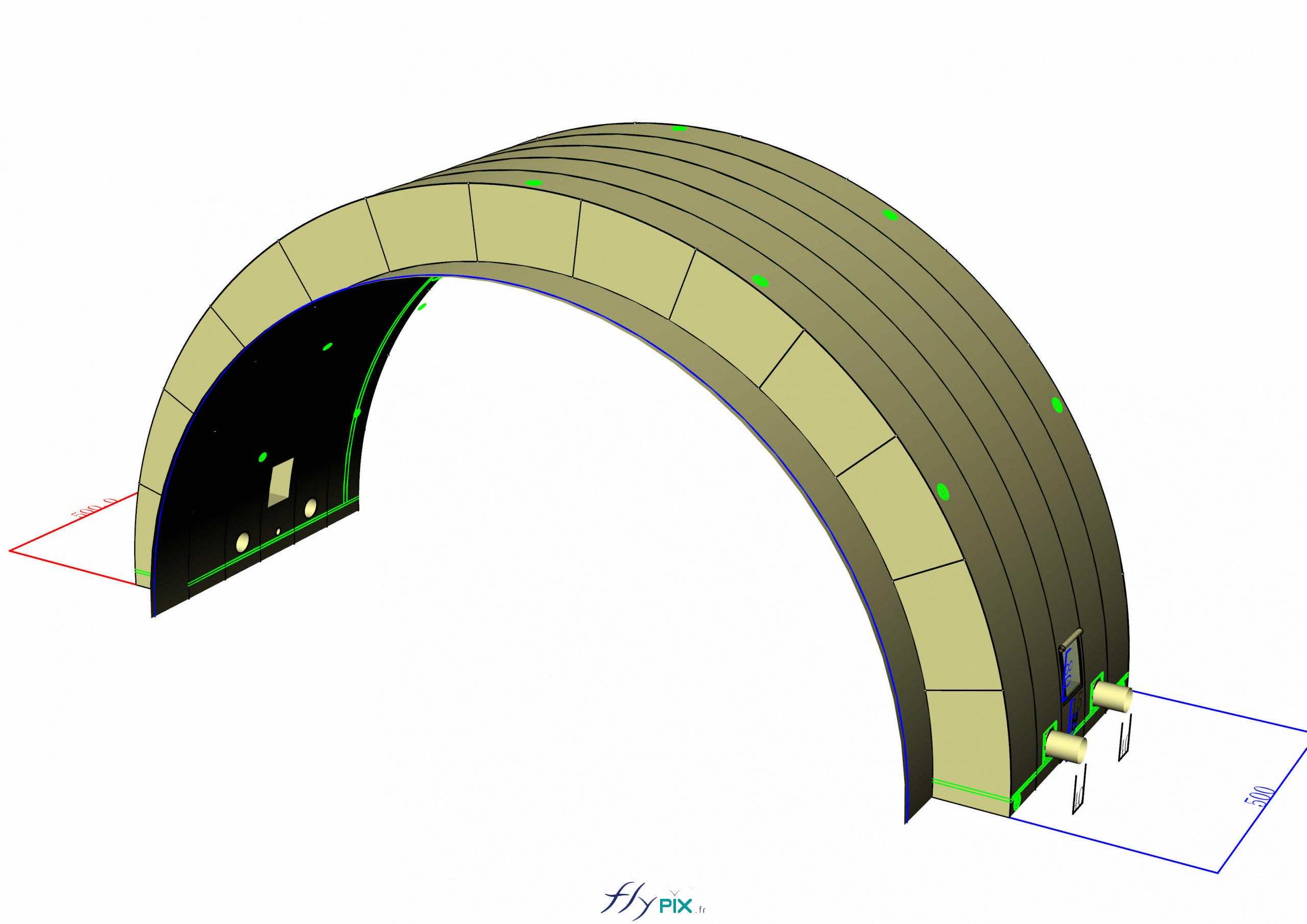 abri tente tunnel hangar gonflable militaire grande taille 5 modules ventile turbine permanence enveloppe pvc 045 mm 10