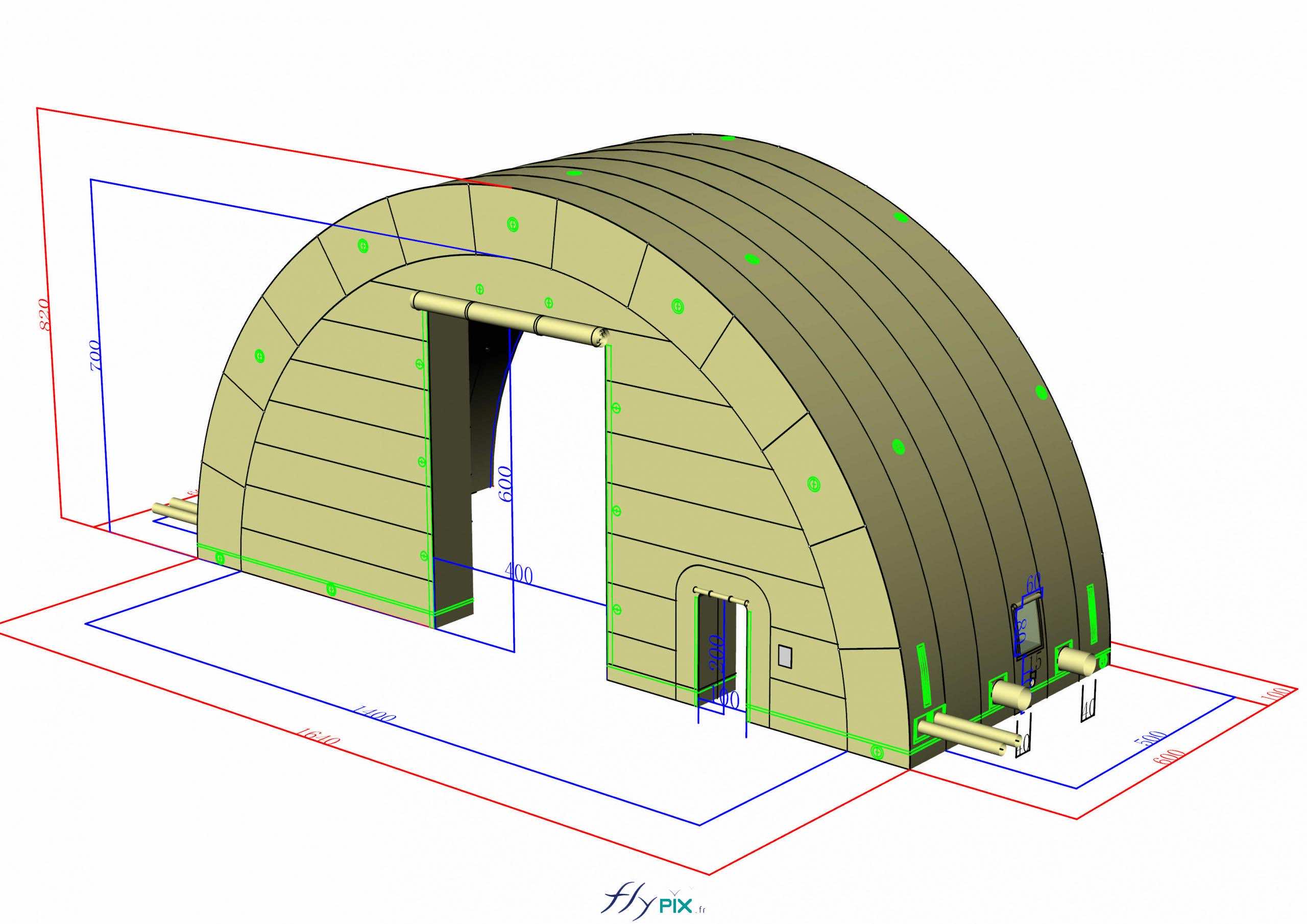 abri tente tunnel hangar gonflable militaire grande taille 5 modules ventile turbine permanence enveloppe pvc 045 mm 14