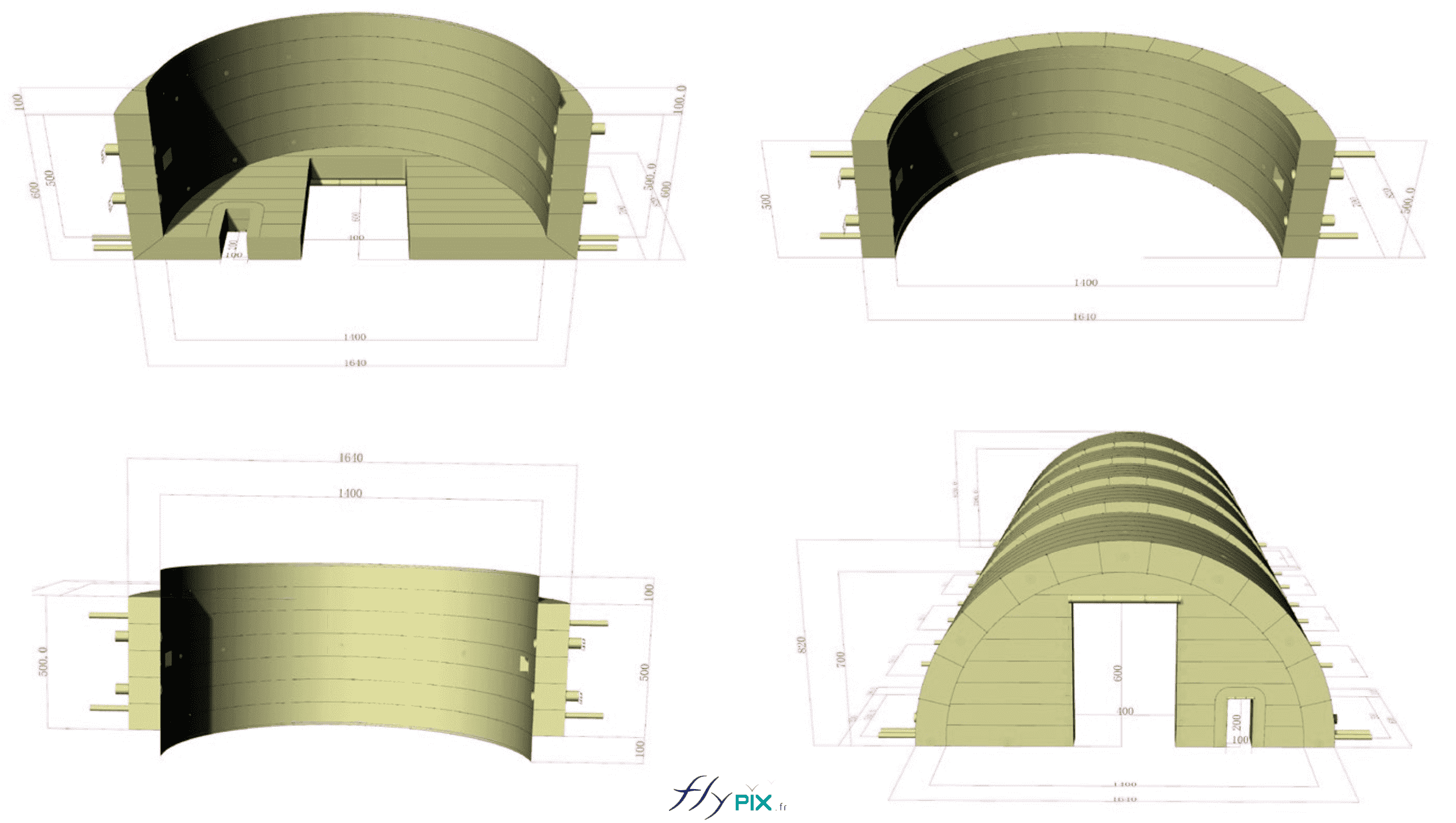 abri tente tunnel hangar gonflable militaire grande taille 5 modules ventile turbine permanence enveloppe pvc 045 mm 3