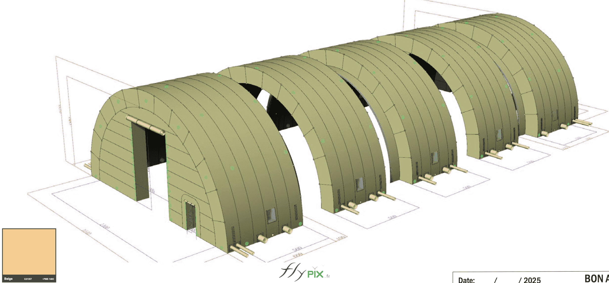 abri tente tunnel hangar gonflable militaire grande taille 5 modules ventile turbine permanence enveloppe pvc 045 mm 7