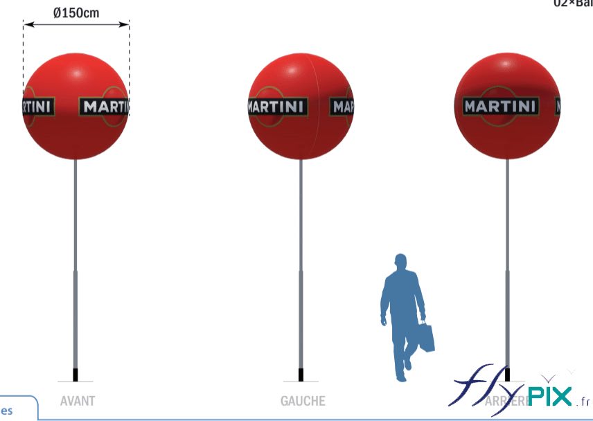 Ballon sur mat imprimé D = 1.5 m MARTINI, pour l'agence de communication MOMA EVENTS