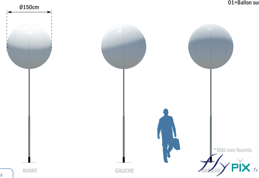 Ballon sur mat blanc uni D = 1.5 m sans impression pour l'agence de communication MOMA EVENTS