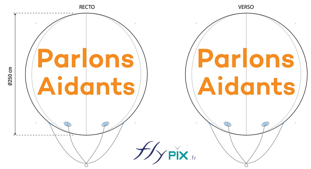 Bon à tirer (BAT) du ballon publicitaire à hélium D = 2.5 m, en enveloppe PVC 0.18 mm